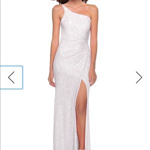 La Femme One-Shoulder Sequin Gown with Open Back